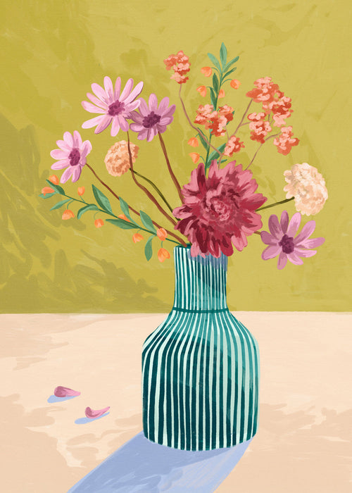 Botanisk plakat stribet vase med buket