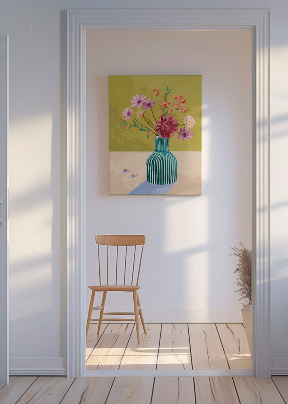 Botanisk plakat stribet vase med buket