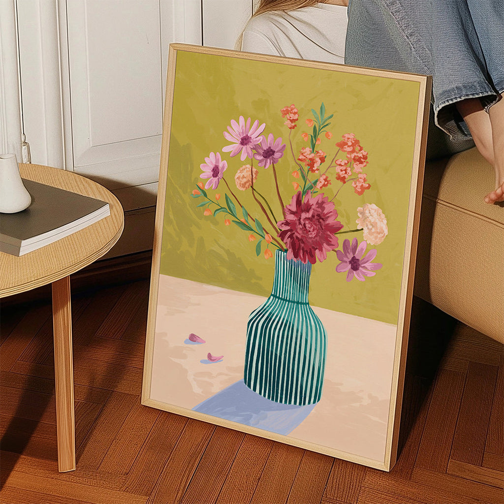 Botanisk plakat stribet vase med buket