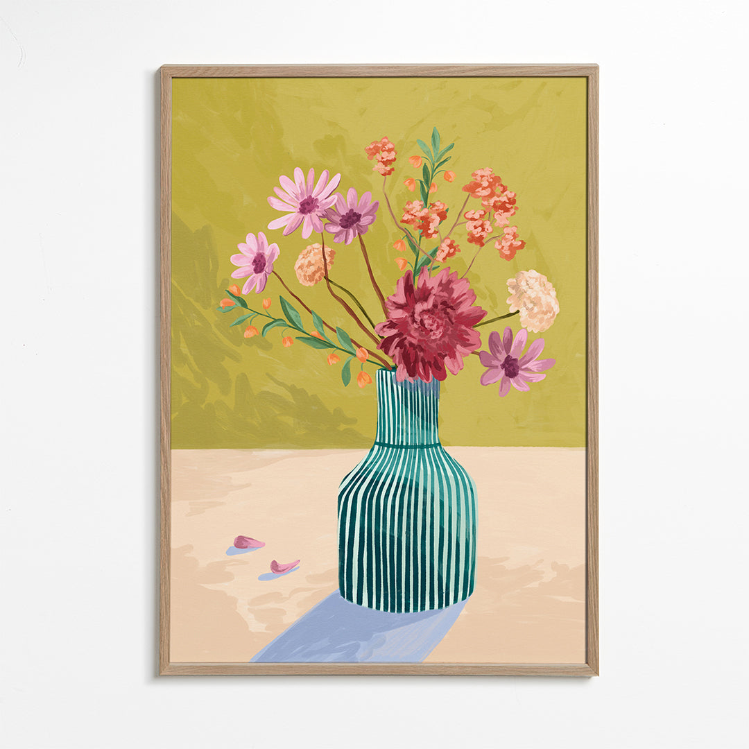 Botanisk plakat stribet vase med buket