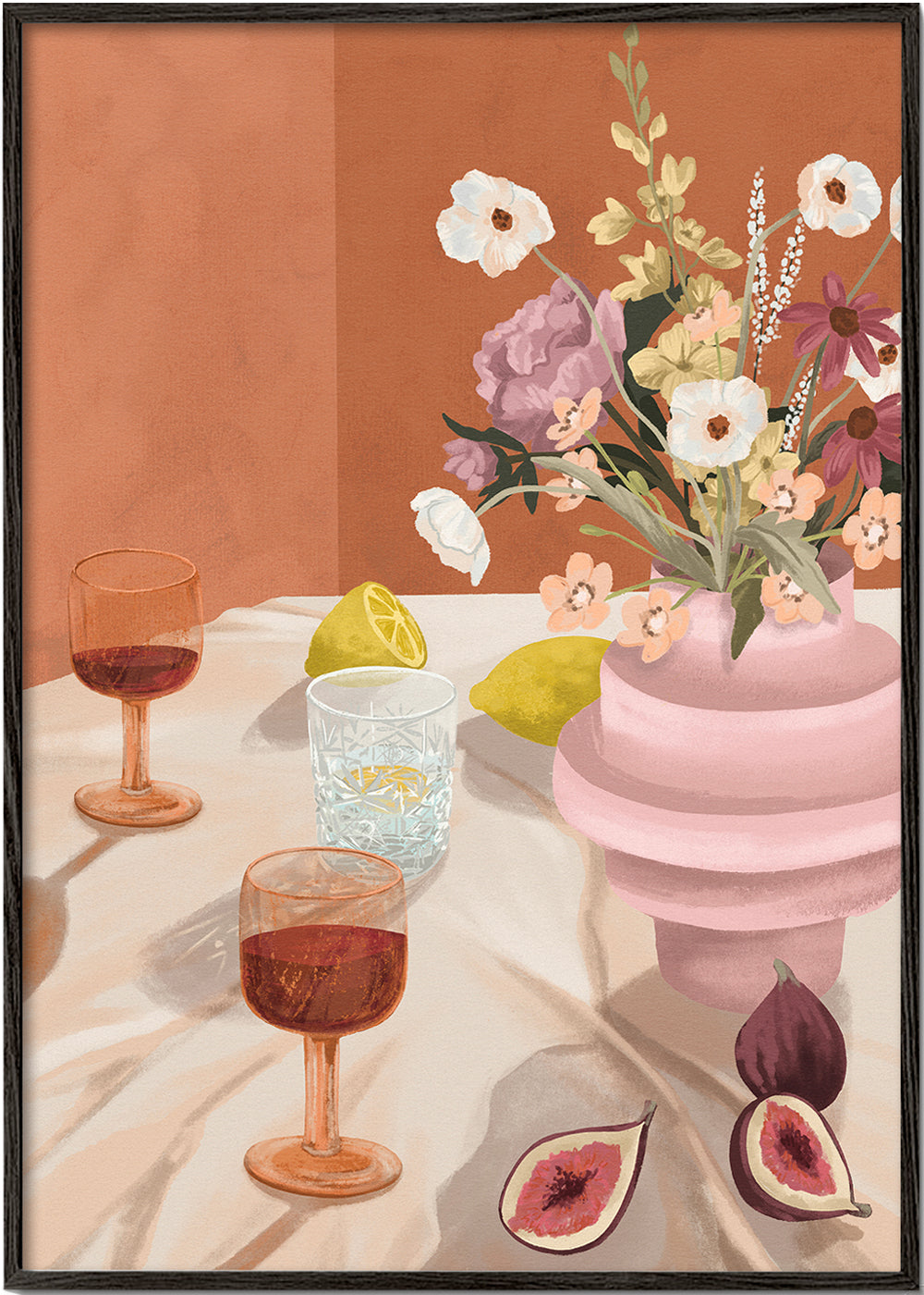 Køkkenkunst: blomsterstilleben med figner