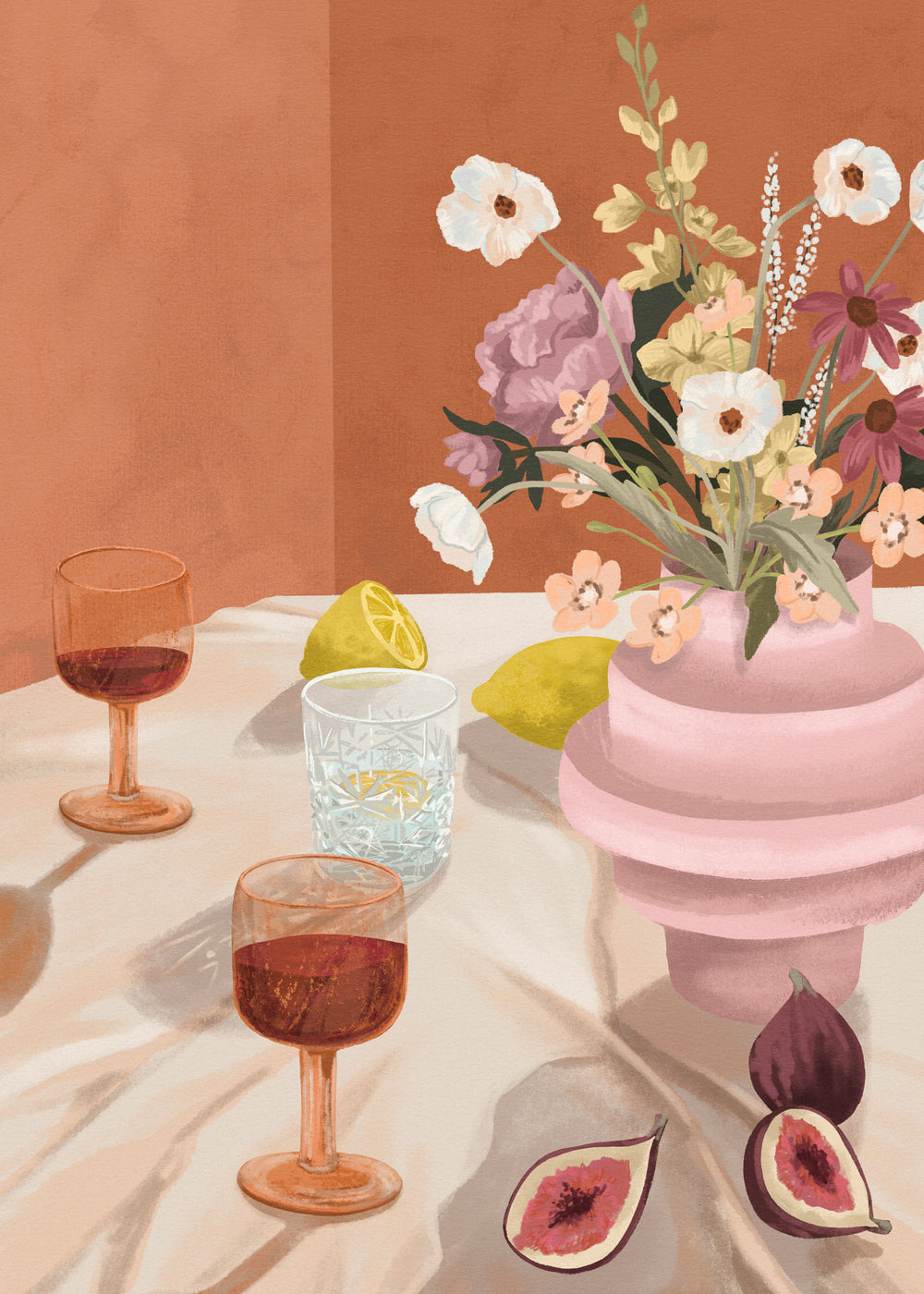Køkkenkunst: blomsterstilleben med figner