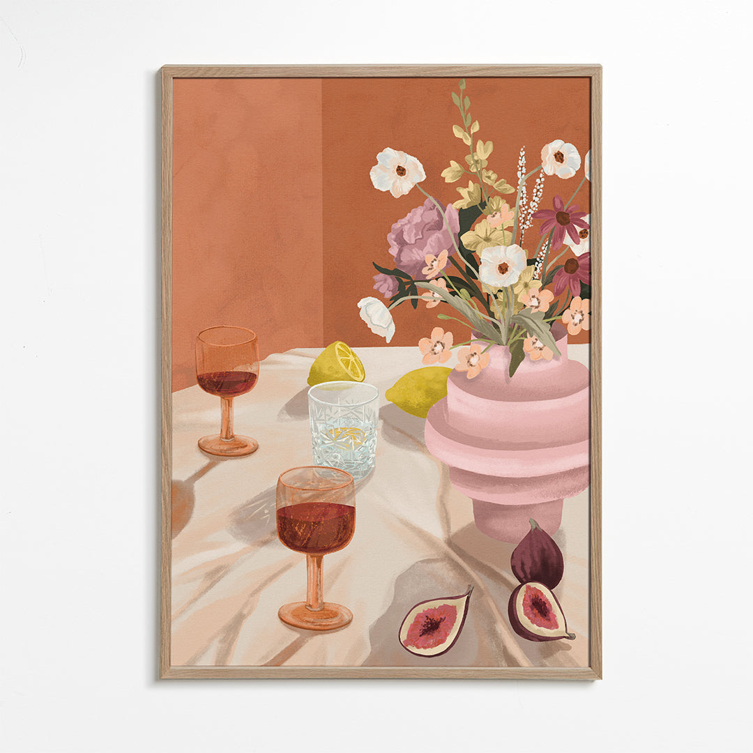Køkkenkunst: blomsterstilleben med figner