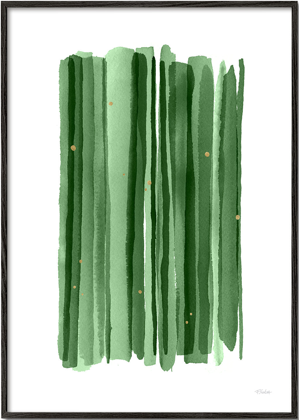 Botanisk plakat med vertikale grønne penselstrøg