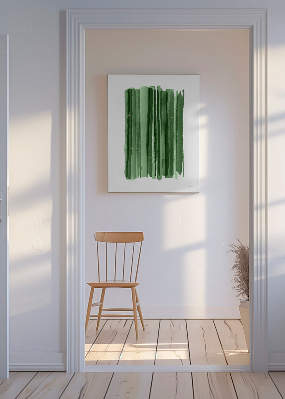 Botanisk plakat med vertikale grønne penselstrøg
