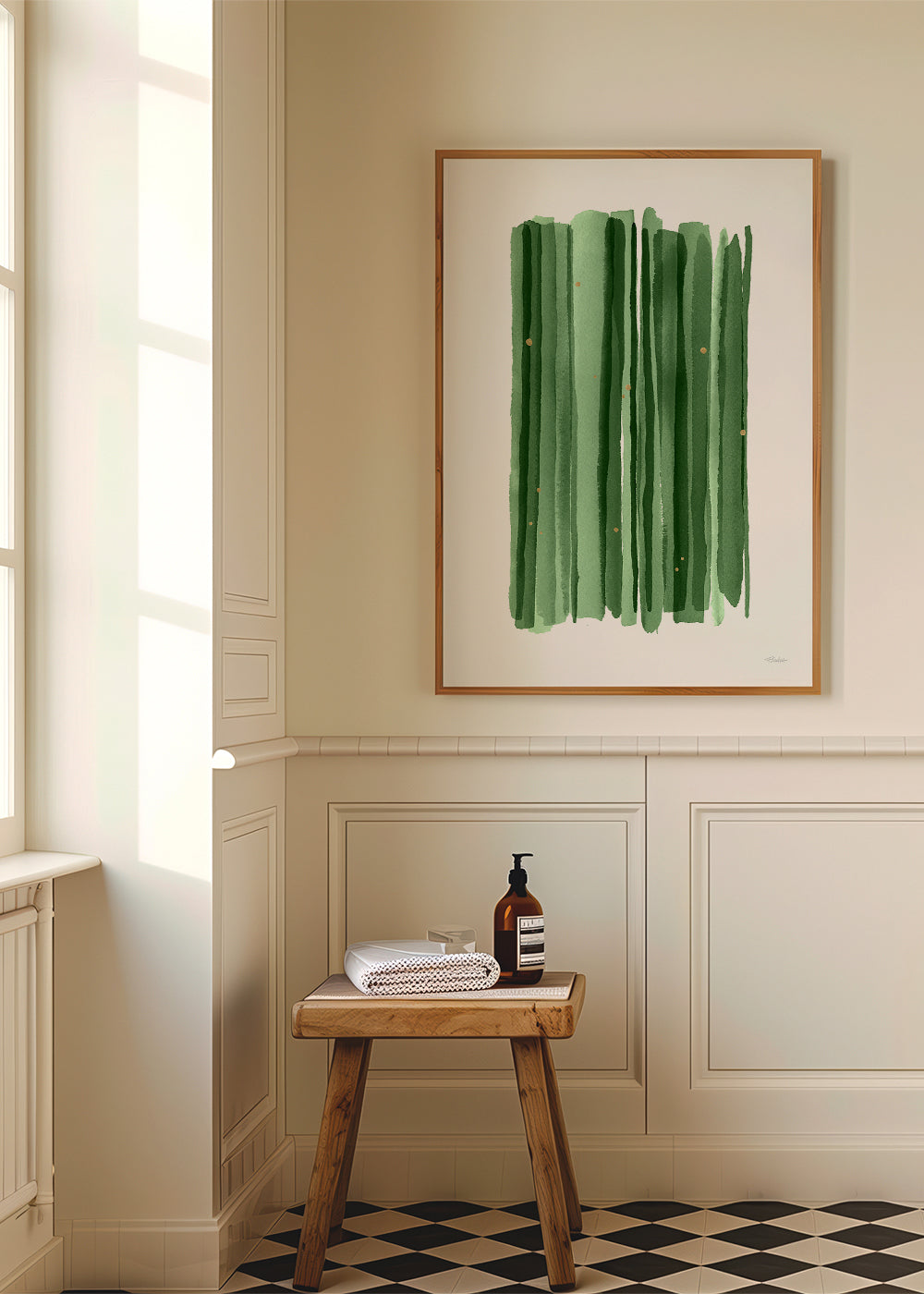 Botanisk plakat med vertikale grønne penselstrøg
