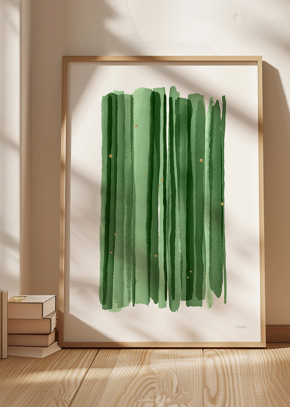 Botanisk plakat med vertikale grønne penselstrøg