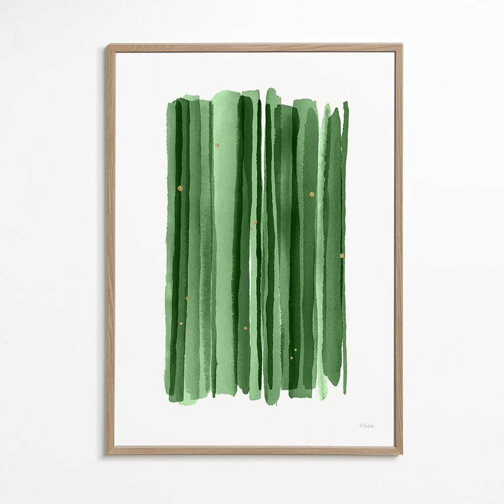 Botanisk plakat med vertikale grønne penselstrøg