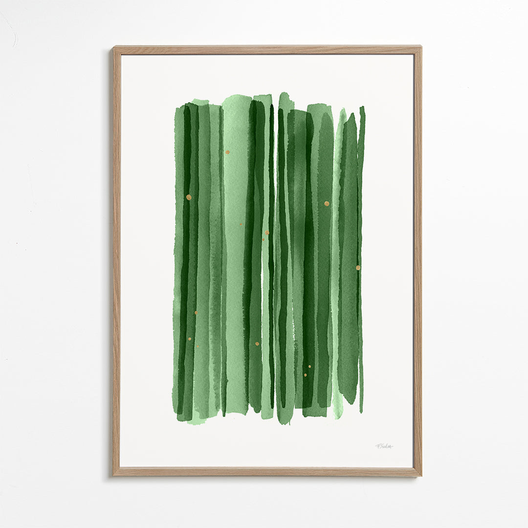 Botanisk plakat med vertikale grønne penselstrøg