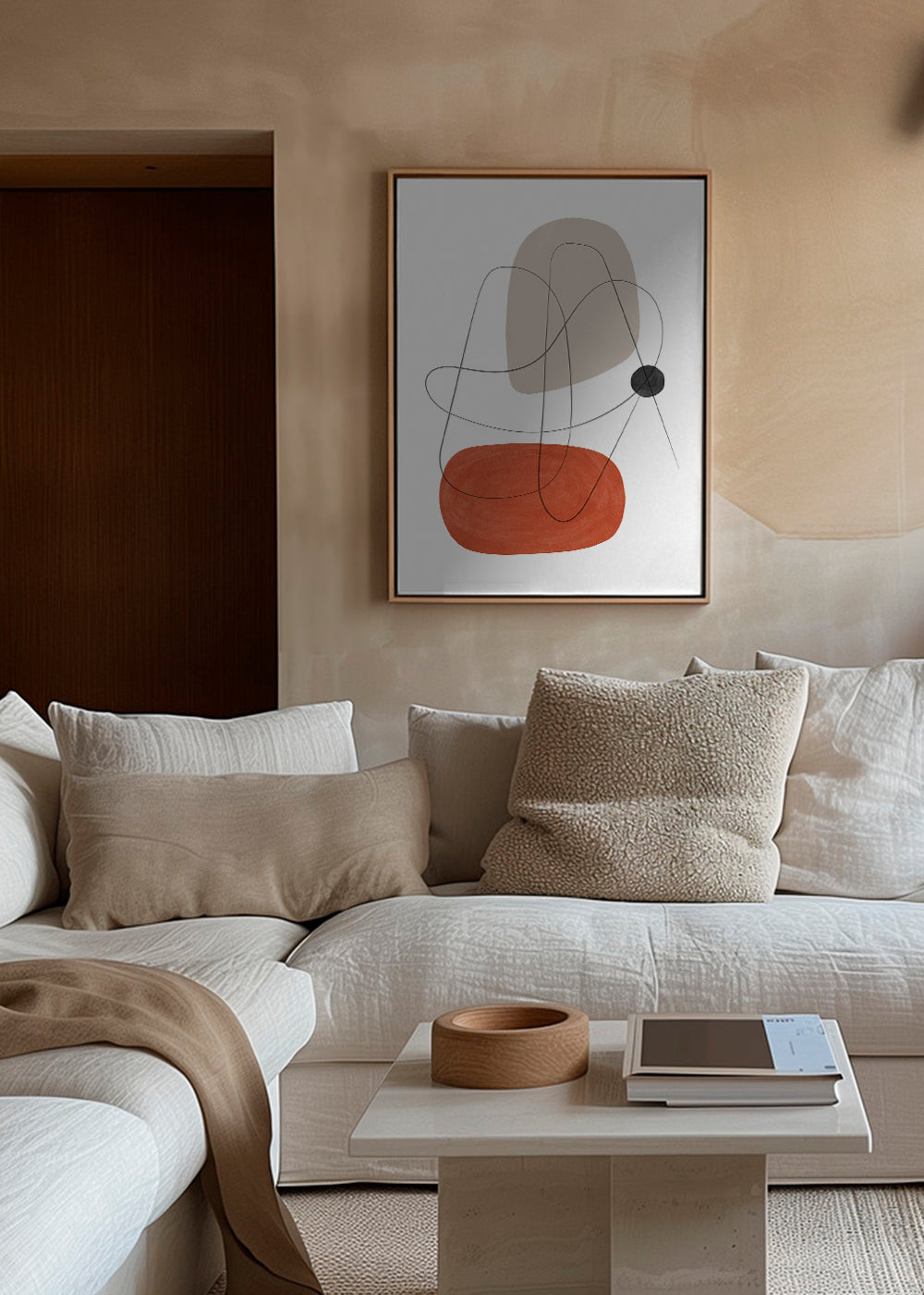 Abstrakt kunst terracotta og beige