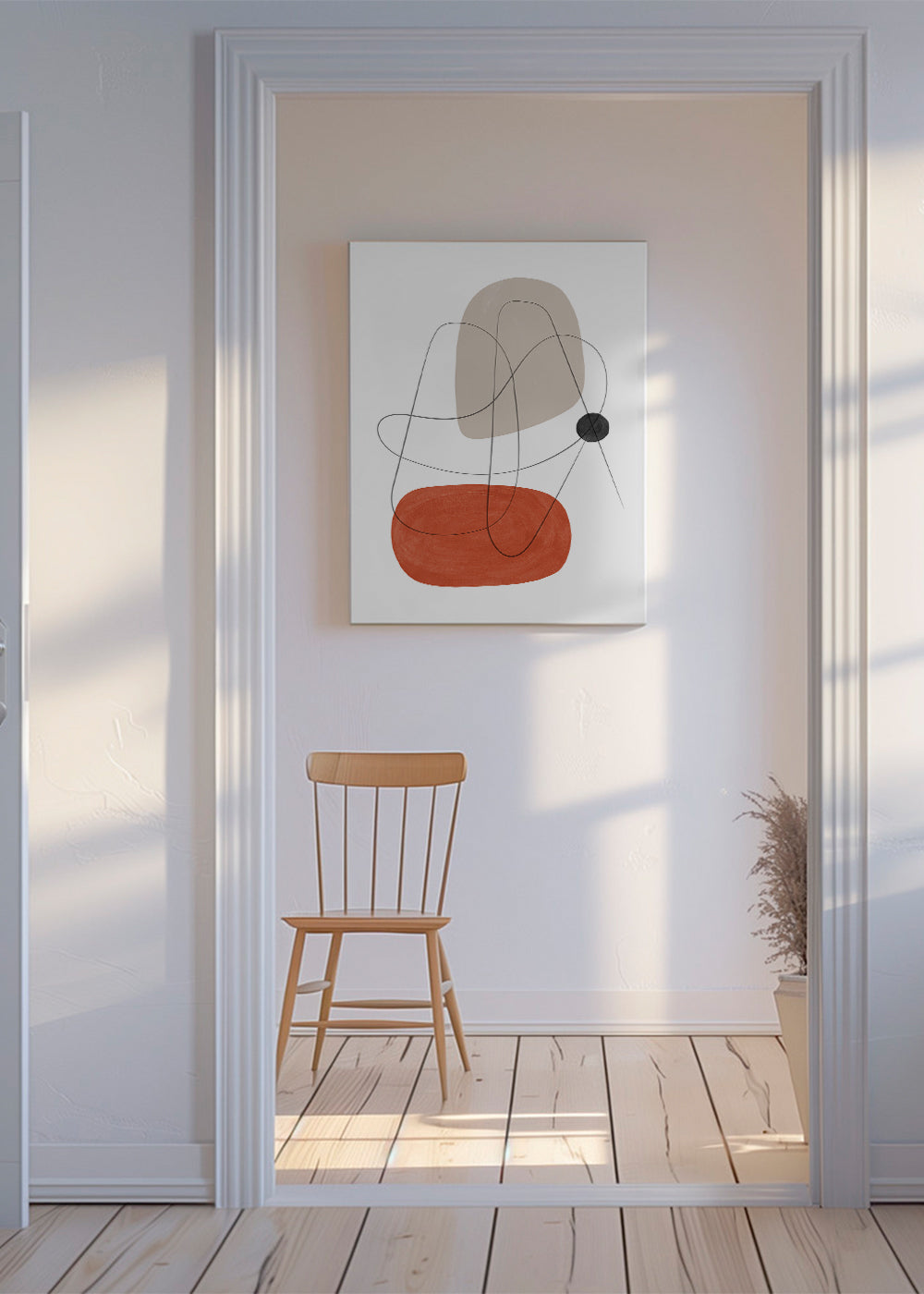 Abstrakt kunst terracotta og beige