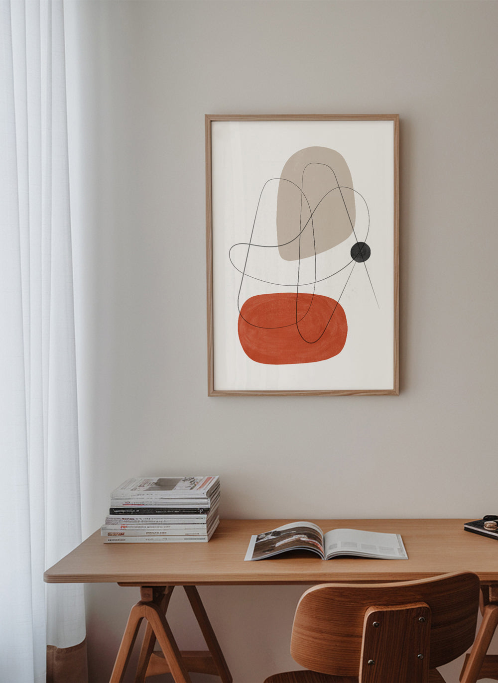 Abstrakt kunst terracotta og beige