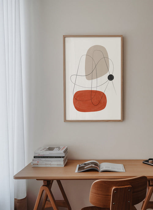 Abstrakt kunst terracotta og beige
