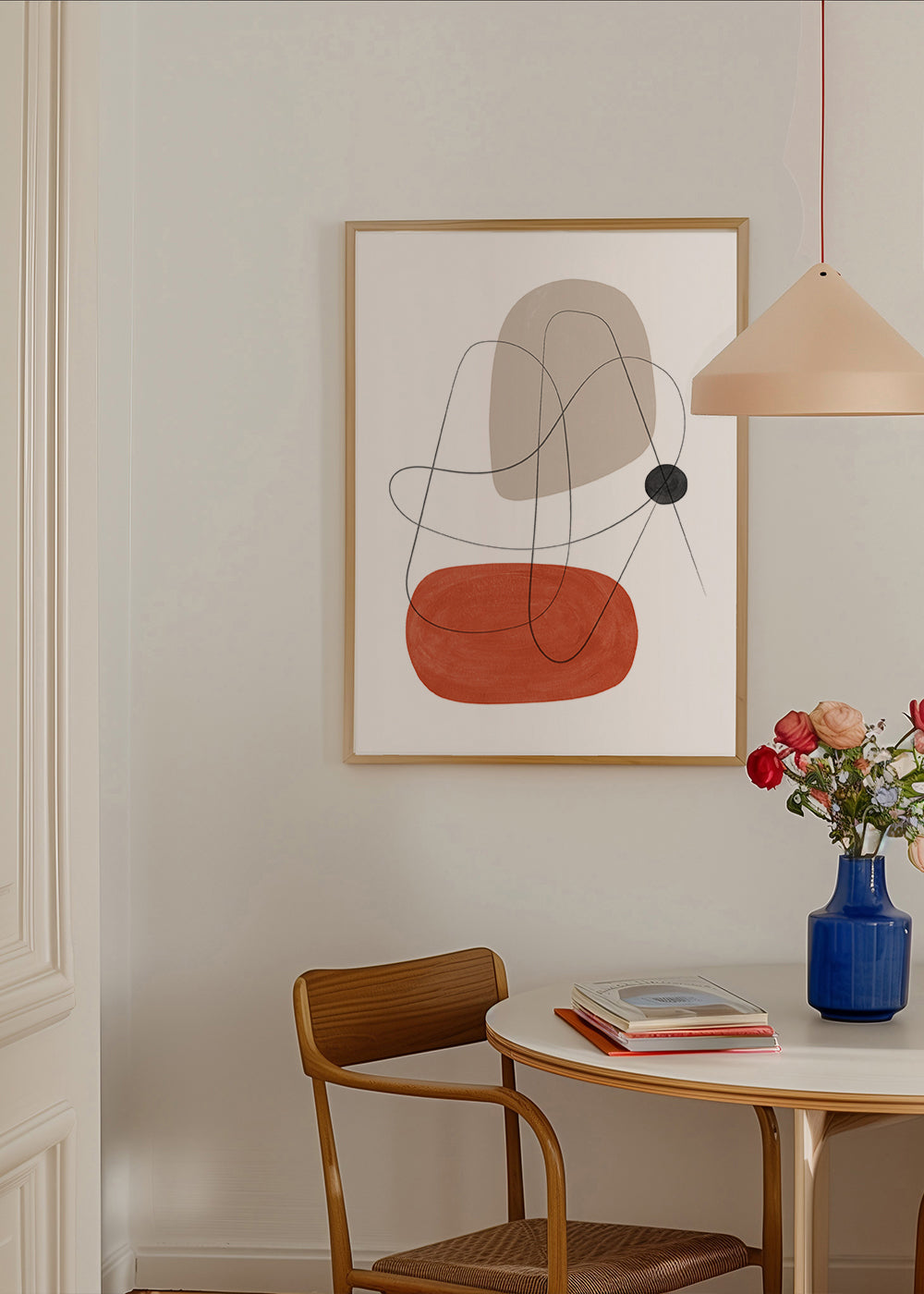 Abstrakt kunst terracotta og beige