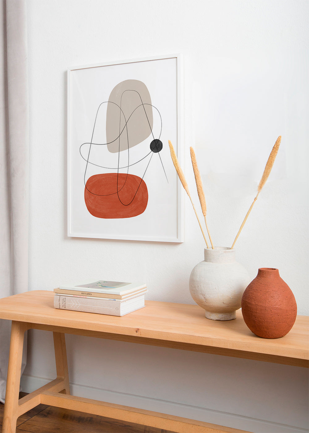 Abstrakt kunst terracotta og beige