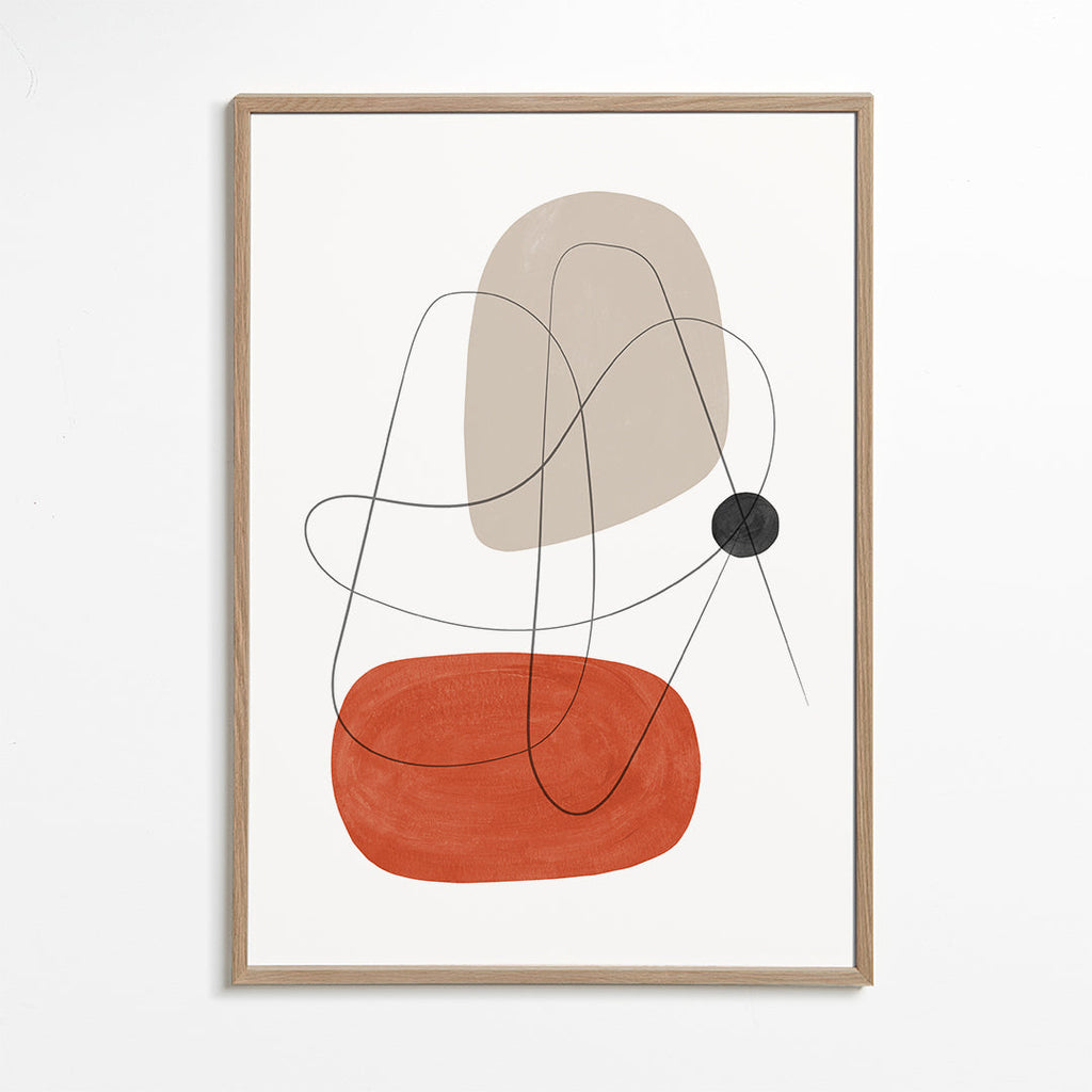 Abstrakt kunst terracotta og beige