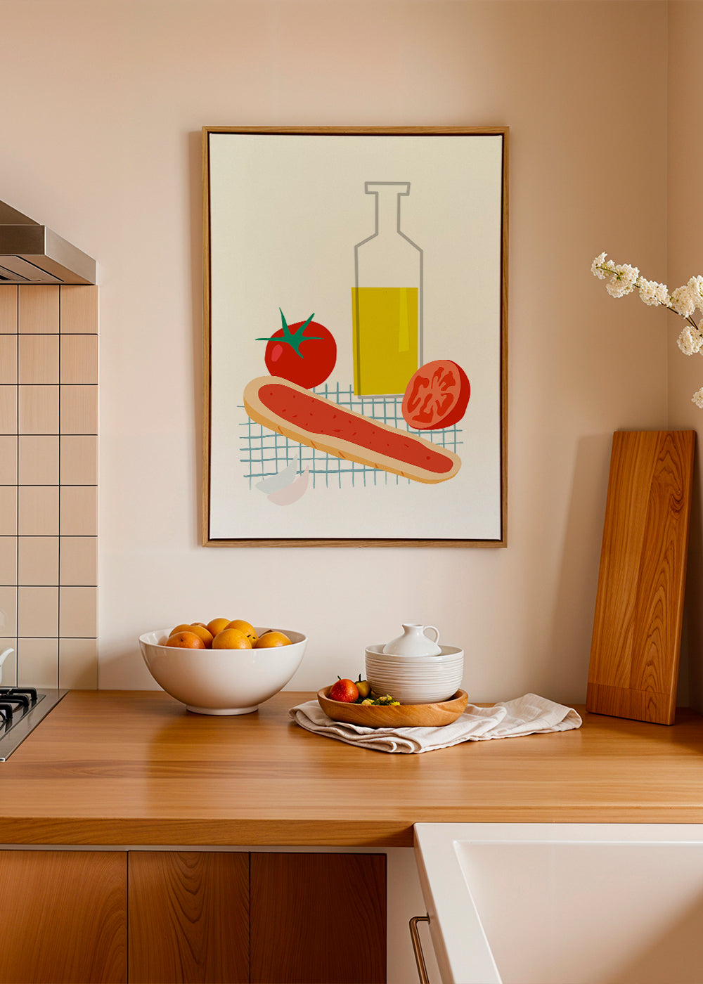 Køkkenkunst med brød og tomat illustration