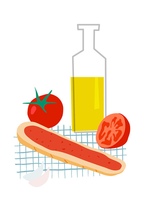 Køkkenkunst med brød og tomat illustration