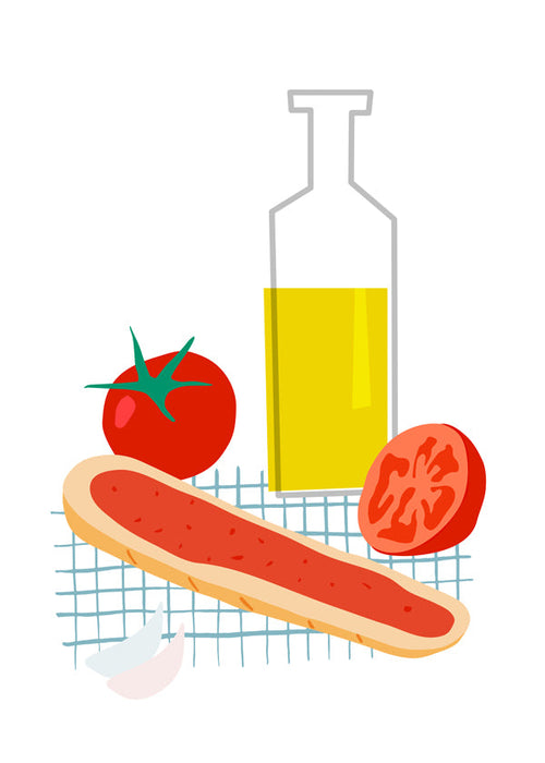 Køkkenkunst med brød og tomat illustration