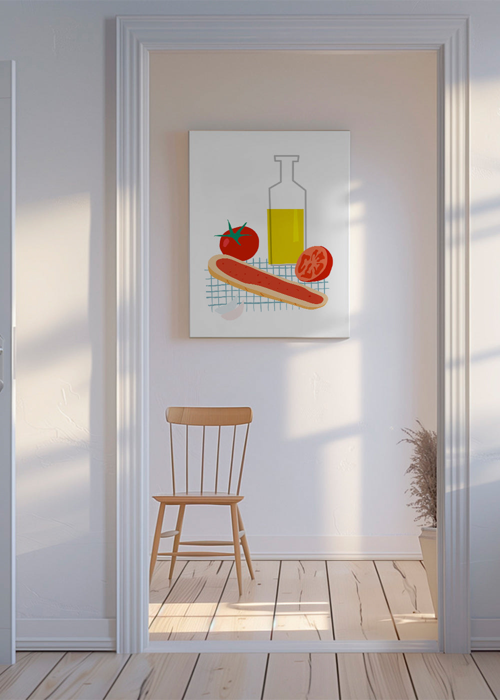 Køkkenkunst med brød og tomat illustration