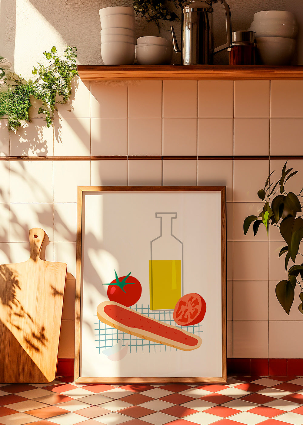 Køkkenkunst med brød og tomat illustration