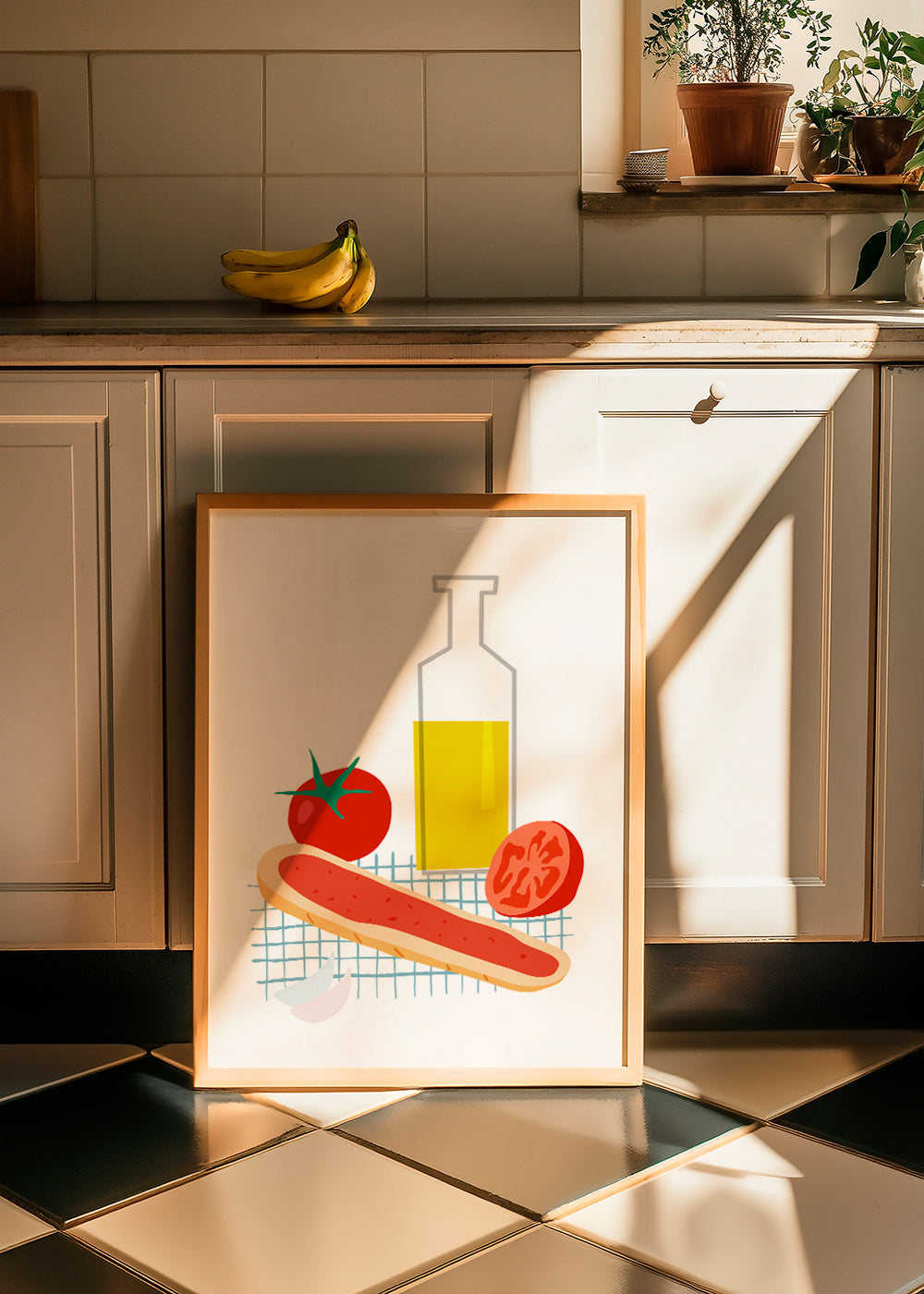 Køkkenkunst med brød og tomat illustration