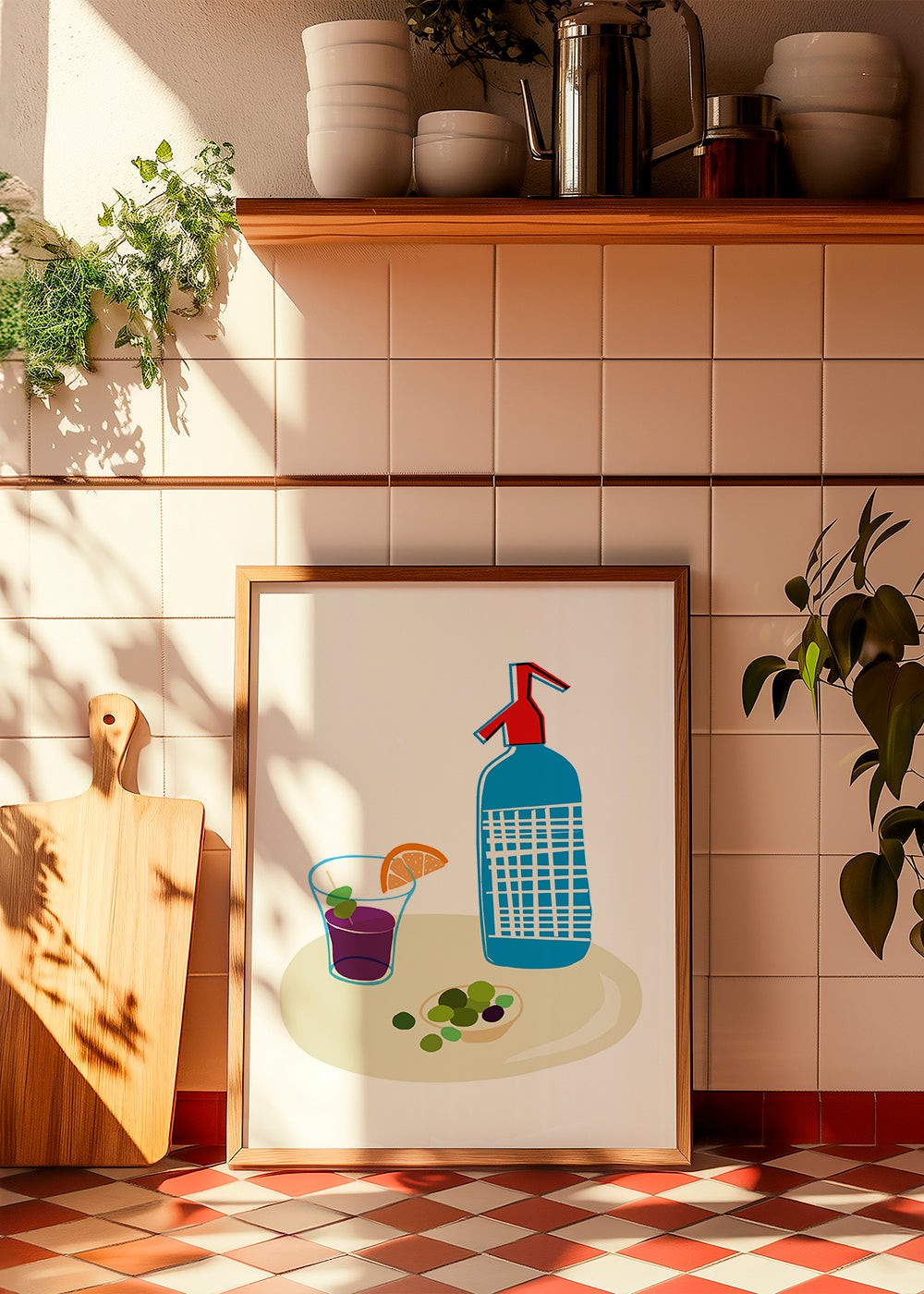 Køkkenkunst: sifonflaske og vermouthglas illustration