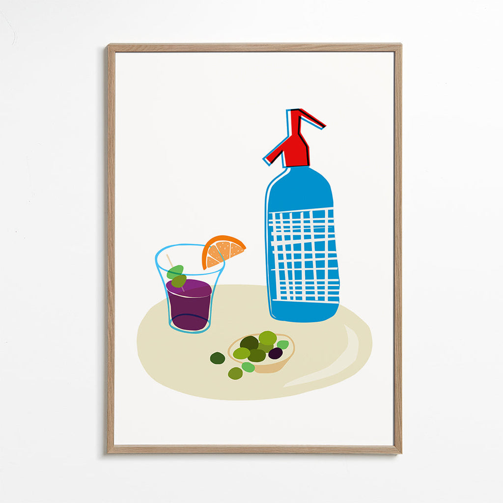 Køkkenkunst: sifonflaske og vermouthglas illustration
