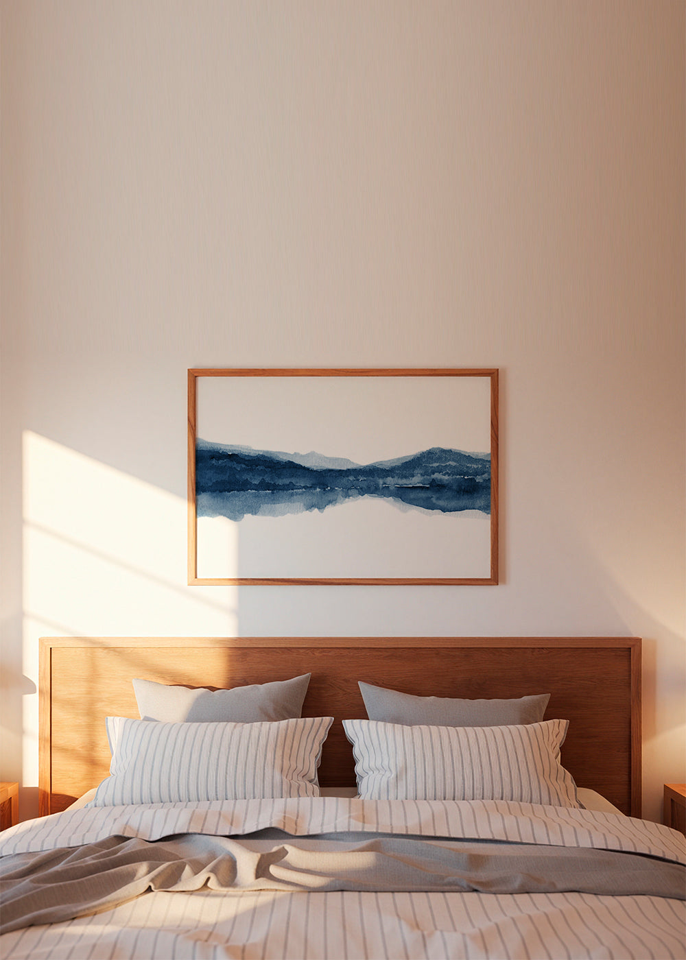 Landskab akvarel blå med refleks