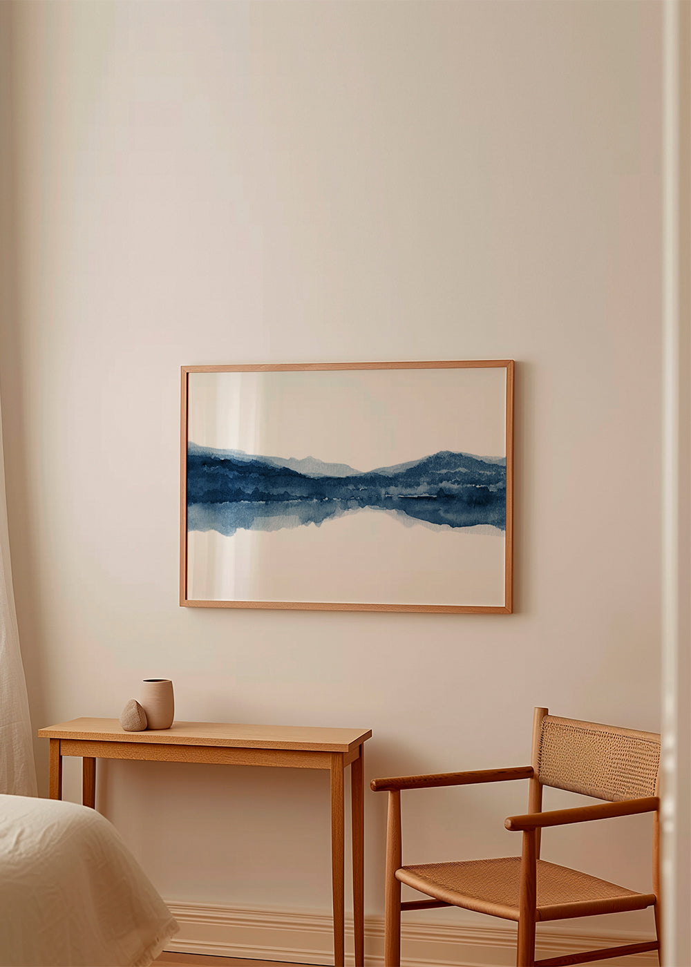 Landskab akvarel blå med refleks