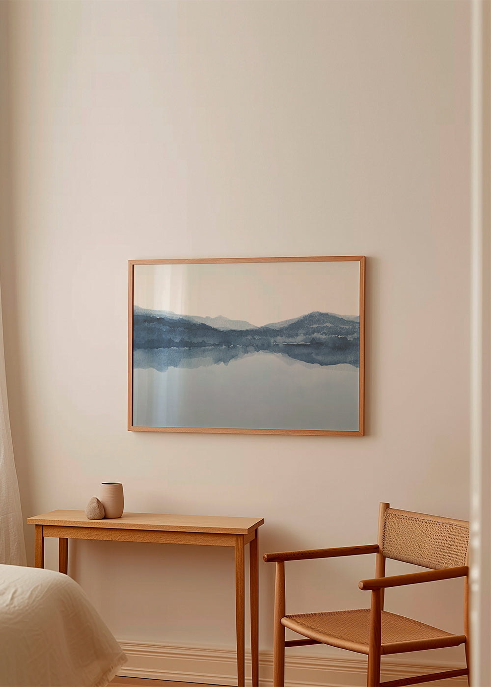 Akvarel landskab sø og bjerge