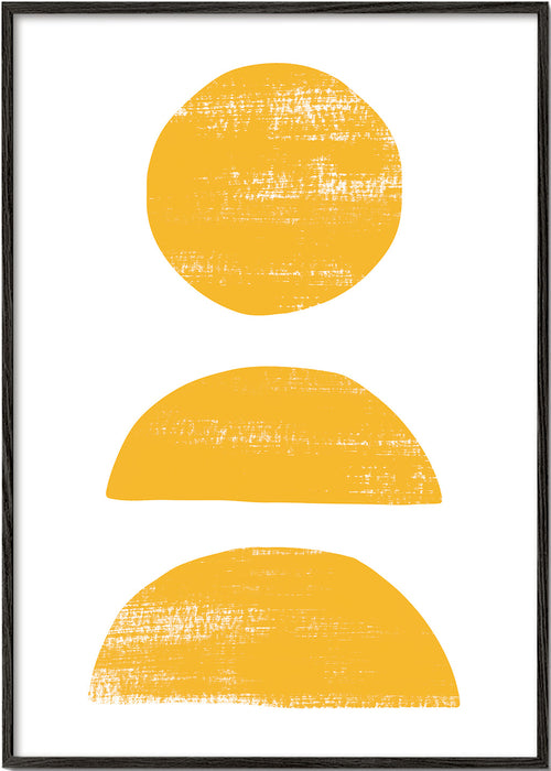Minimalistisk gul plakat med stablede former