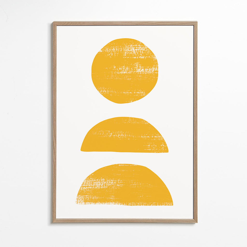 Minimalistisk gul plakat med stablede former