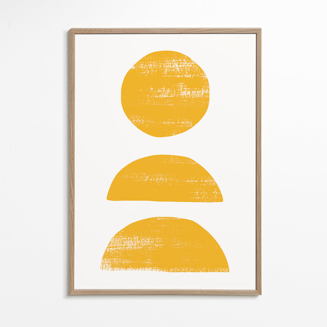 Minimalistisk gul plakat med stablede former