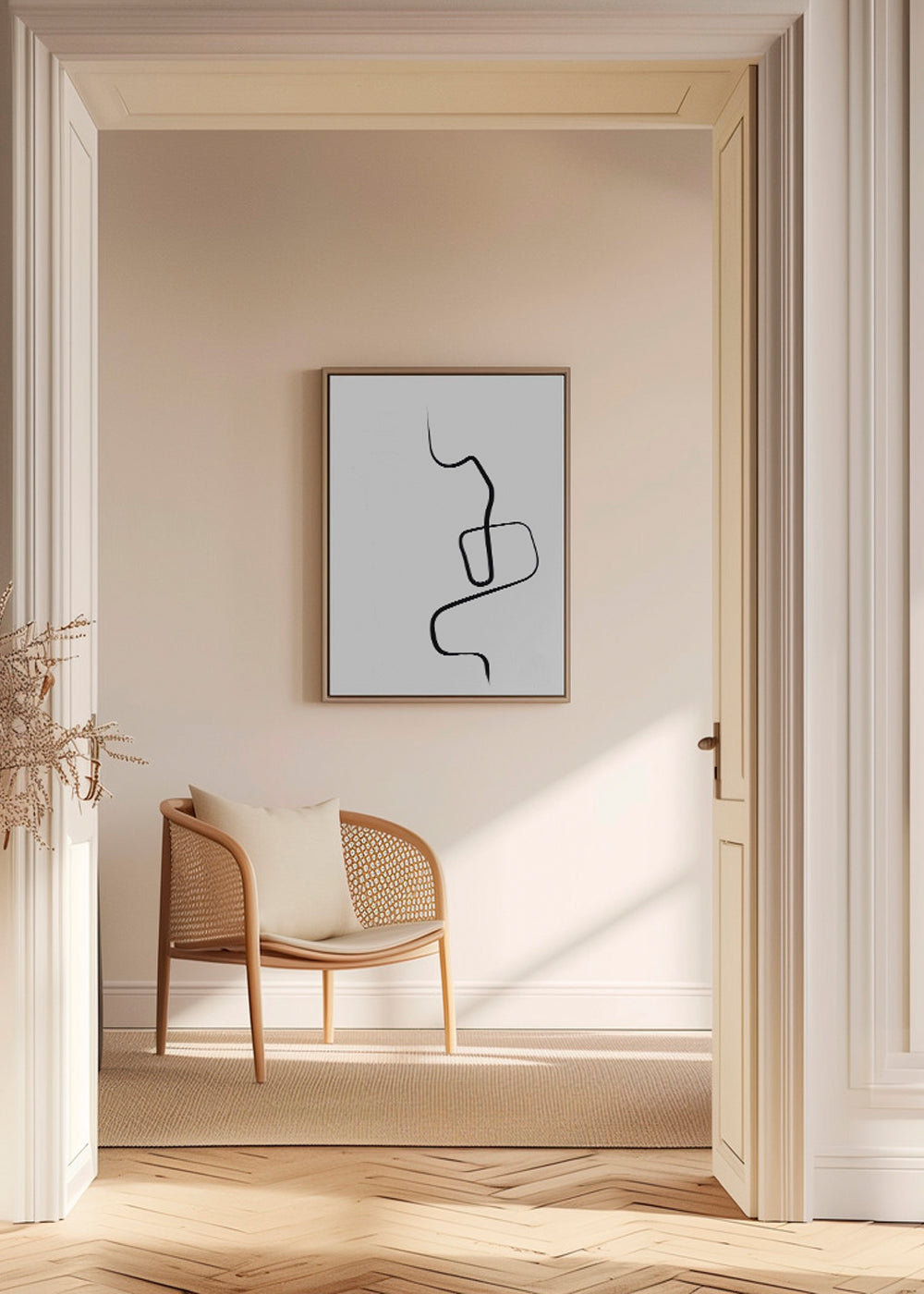 Minimalistisk billede med sort linje
