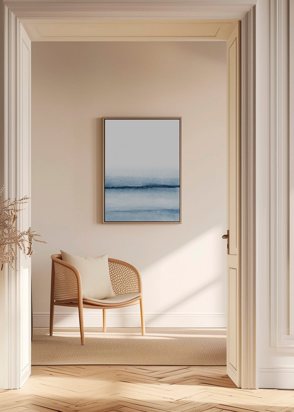 Landskab akvarel minimal blå