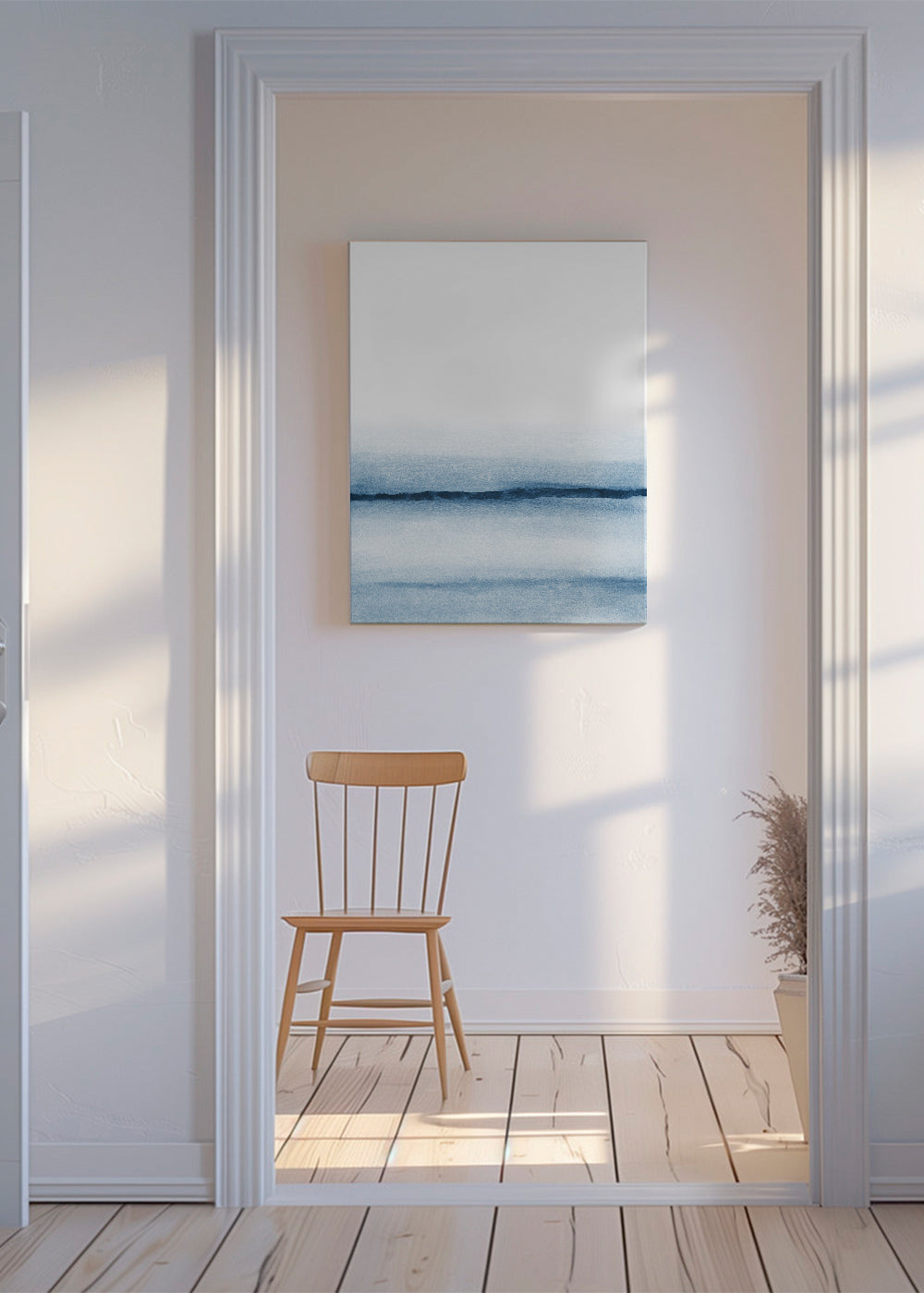 Landskab akvarel minimal blå