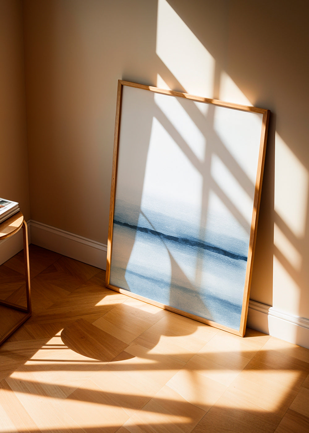 Landskab akvarel minimal blå