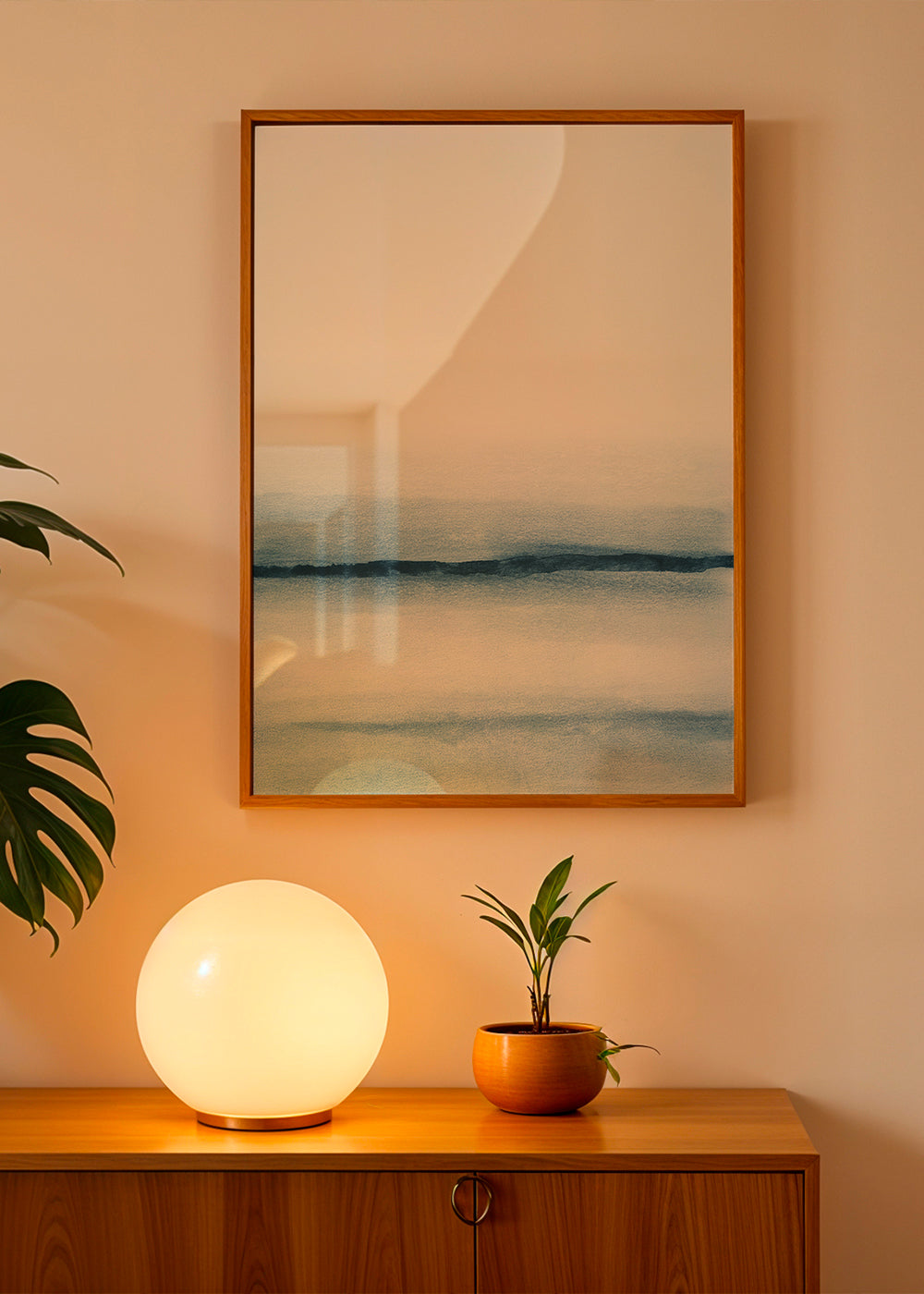 Landskab akvarel minimal blå