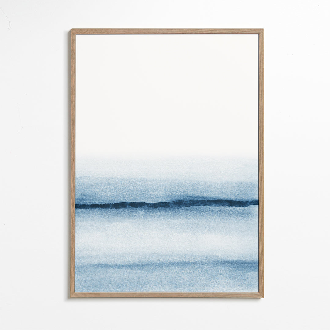 Landskab akvarel minimal blå