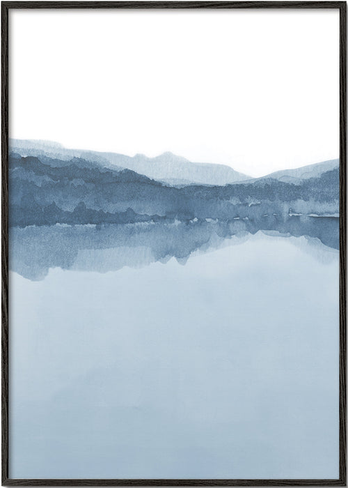 Akvarel landskab med blå refleksion
