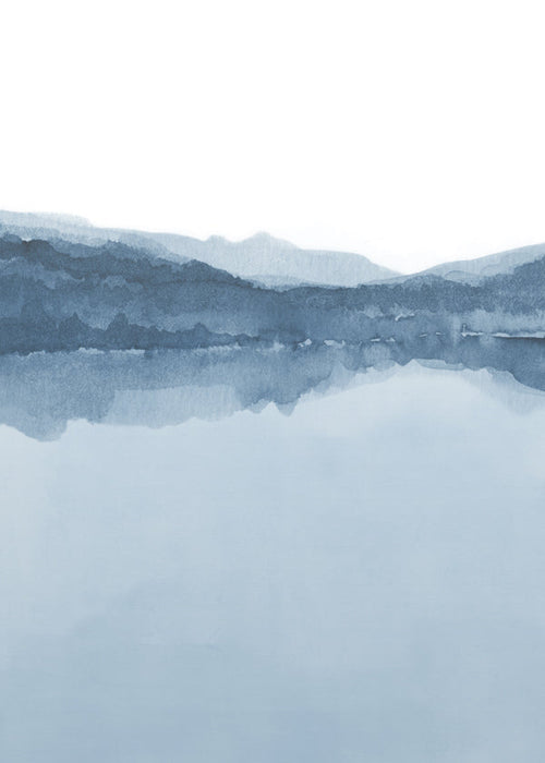Akvarel landskab med blå refleksion