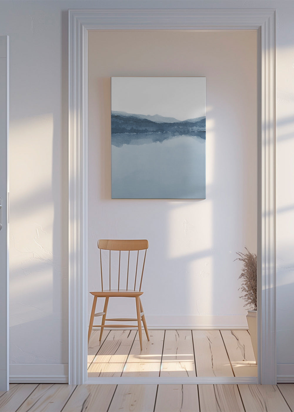Akvarel landskab med blå refleksion
