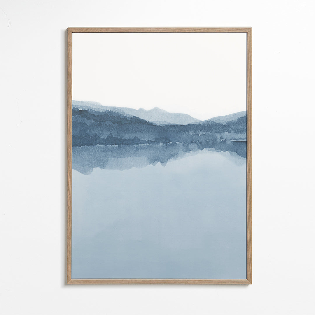 Akvarel landskab med blå refleksion
