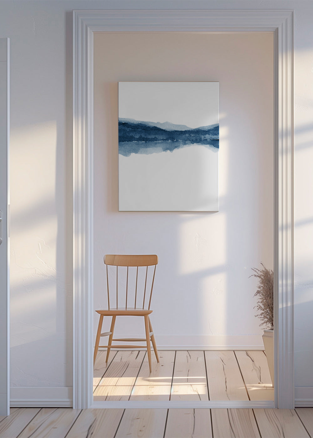 Landskab akvarel blå med refleksion