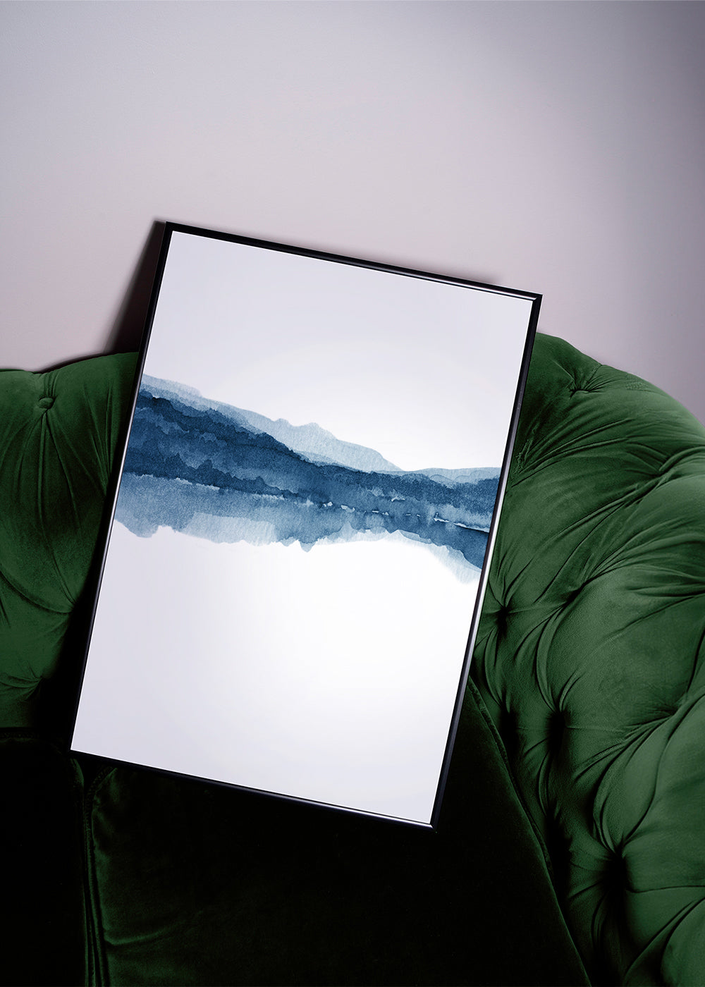 Landskab akvarel blå med refleksion