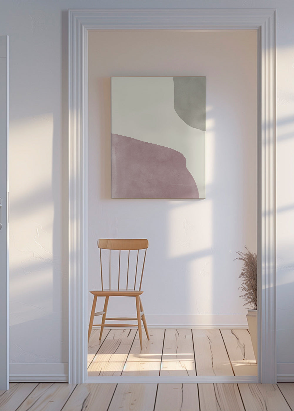 Abstrakt billede i pastelrosa og blød grå