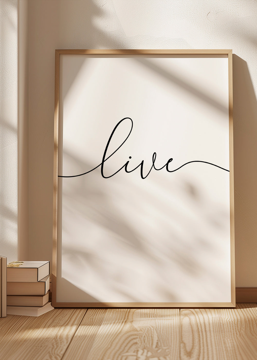Minimalistisk plakat med teksten 'Live'