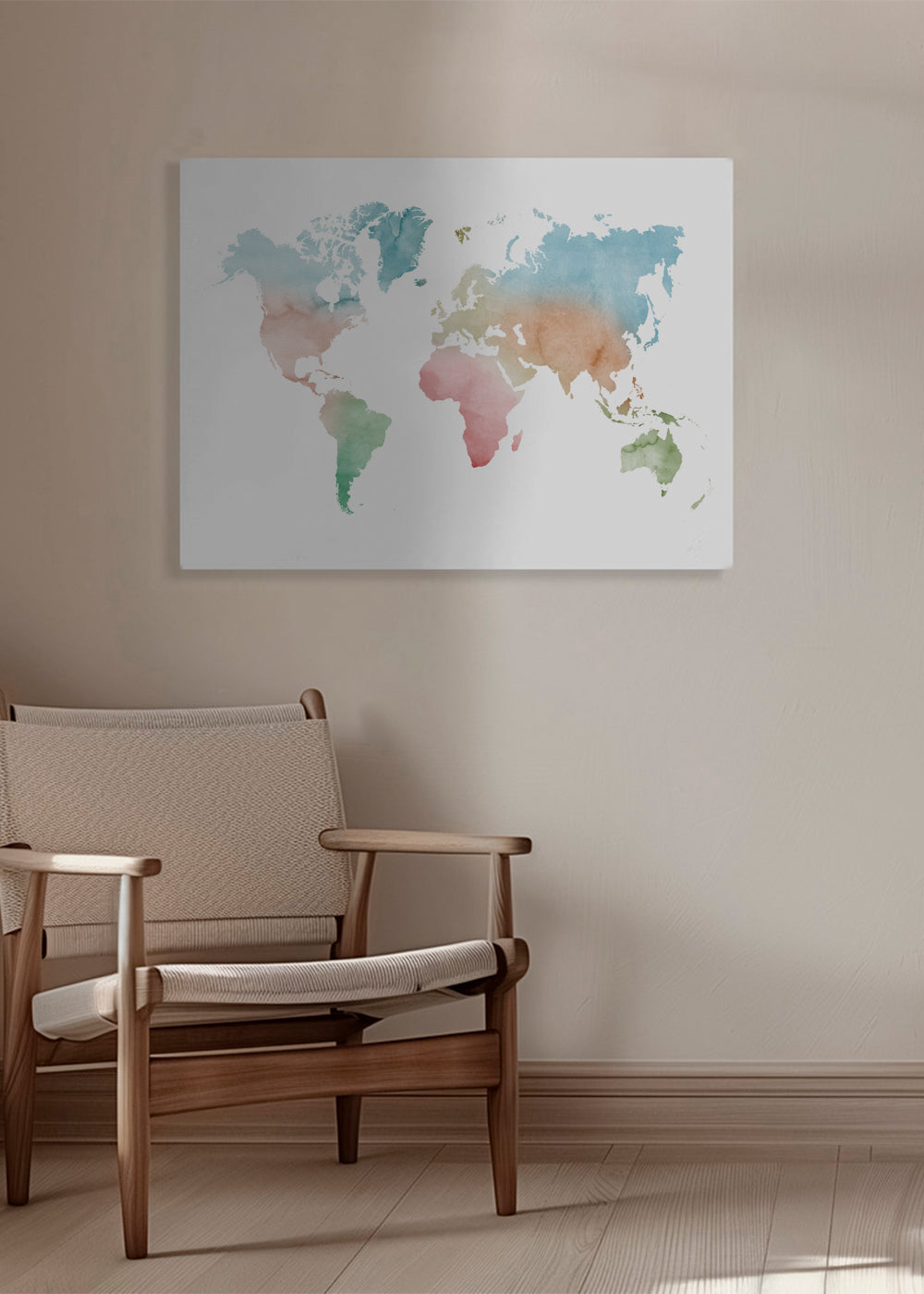 Rejseplakat: verdenskort akvarel pastel