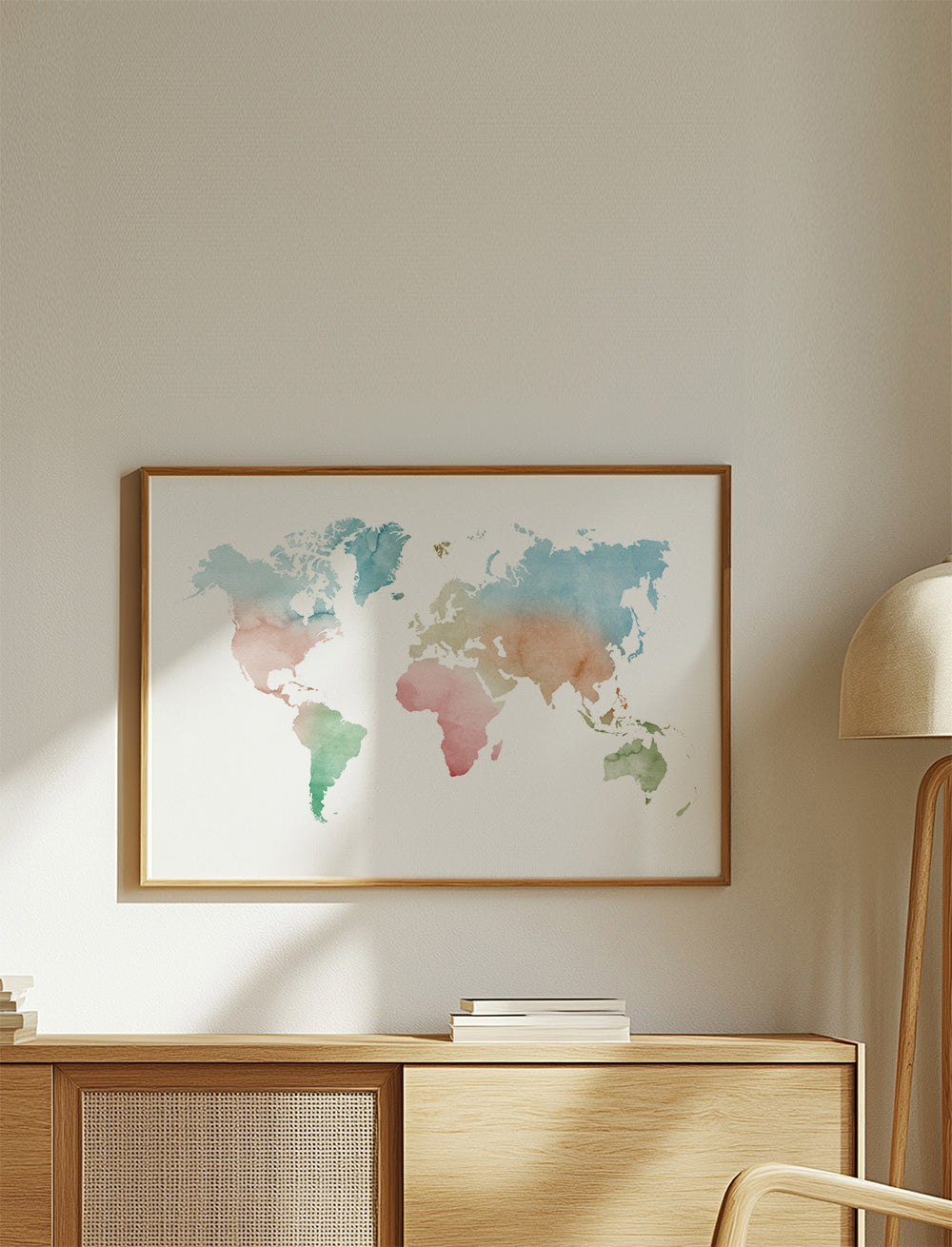 Rejseplakat: verdenskort akvarel pastel